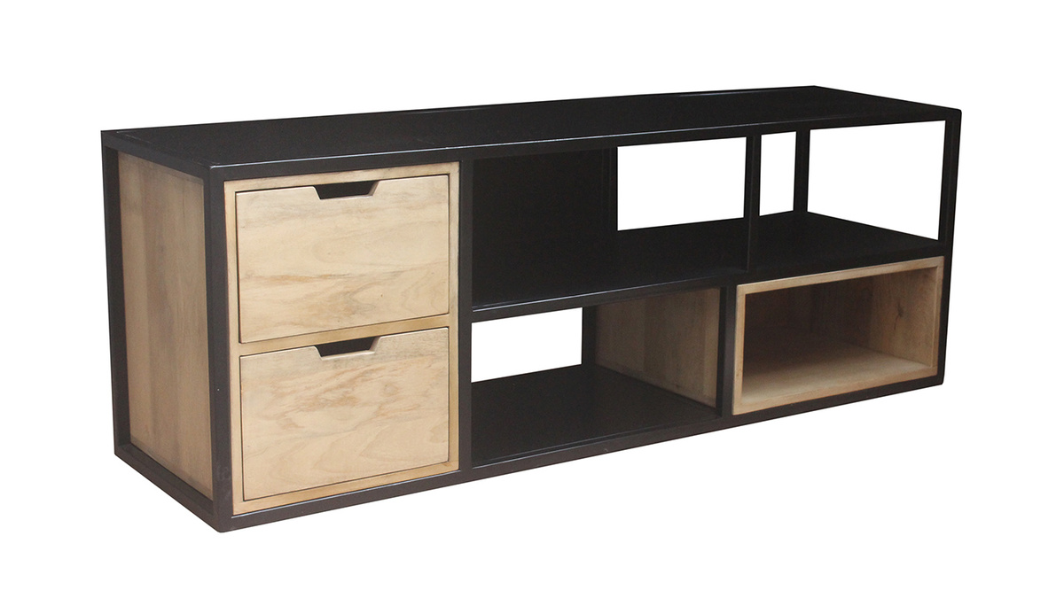 Meuble TV en manguier massif et mtal noir L140 cm JAIPUR