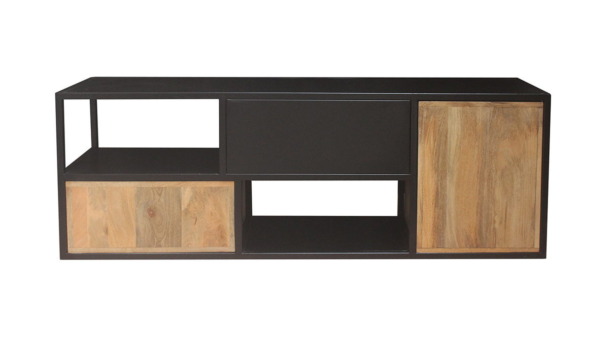 Meuble TV en manguier massif et mtal noir L140 cm JAIPUR