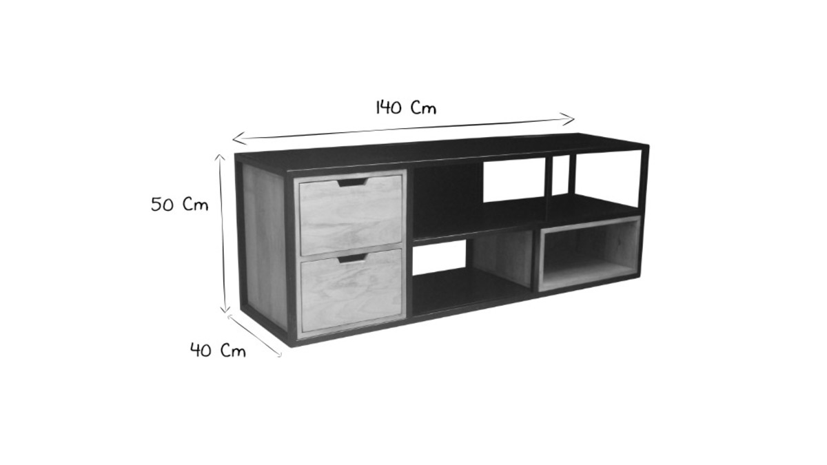 Meuble TV en manguier massif et mtal noir L140 cm JAIPUR