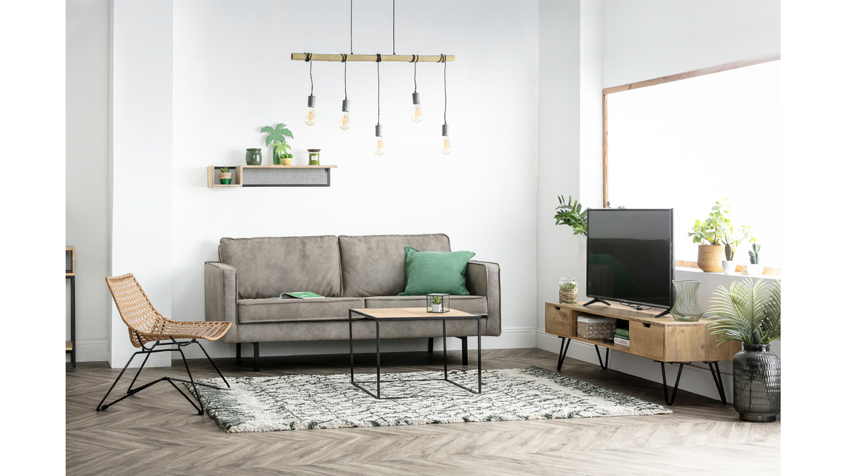 Meuble TV en manguier massif et mtal noir L150 VIBES