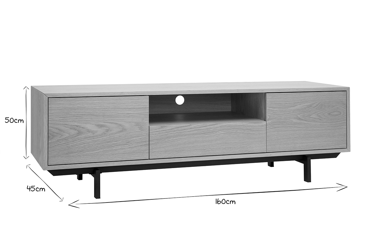 Meuble TV finition bois chne avec niche ouverte L160 cm MANNY
