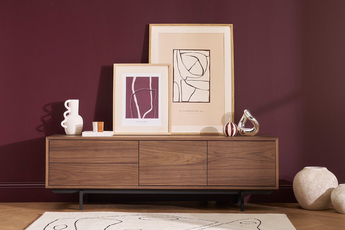 Meuble TV finition bois chne avec rangements ferms L160 cm MANNY
