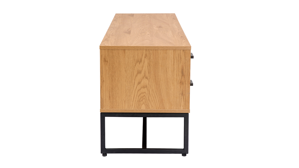 Table De Chevet Avec Rangements Finition Bois Clair Chêne Et Métal Noir