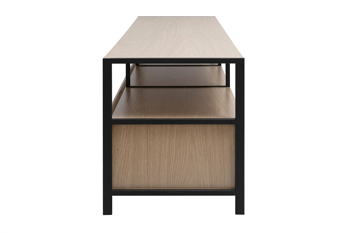Meuble TV finition bois clair chne et mtal noir L180 cm MAXENCE