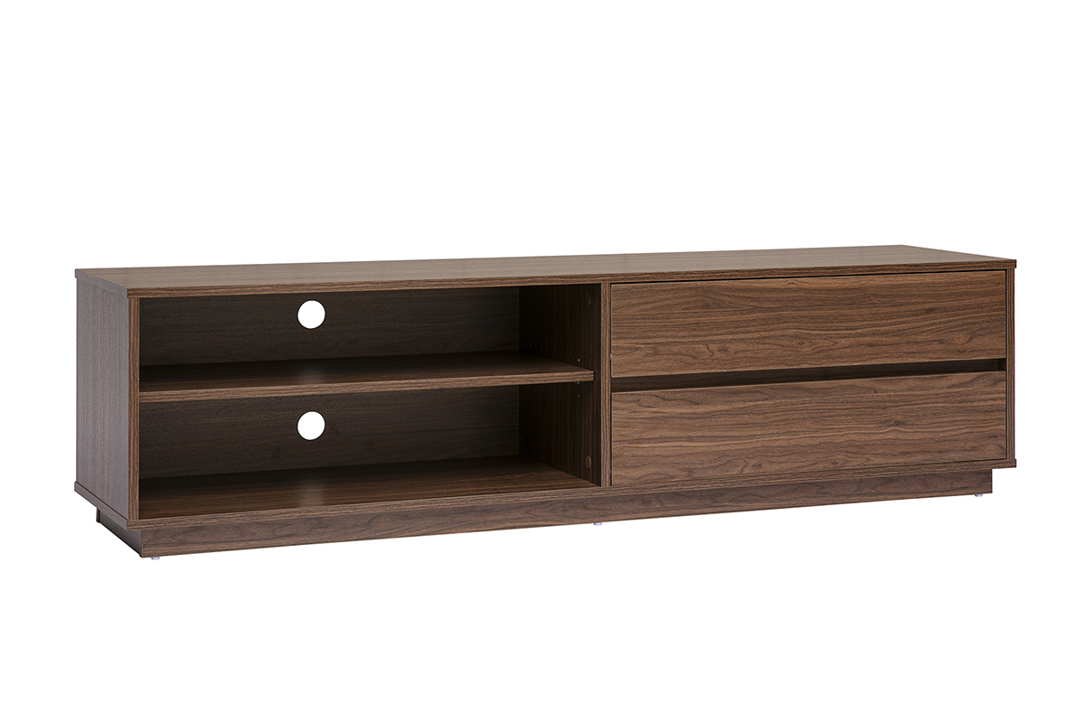Meuble TV finition bois fonc� noyer 2 tiroirs L160 cm MADERO