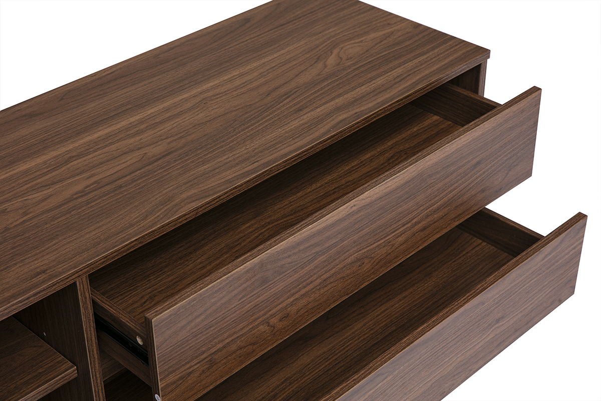 Meuble TV finition bois fonc� noyer 2 tiroirs L160 cm MADERO