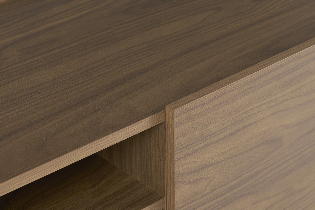 Meuble TV finition bois fonc� noyer 3 portes L180 cm SANAA