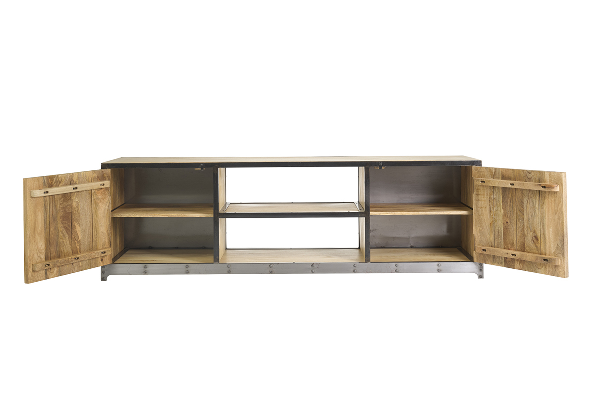 Meuble TV industriel en bois manguier massif L178 cm INDUSTRIA