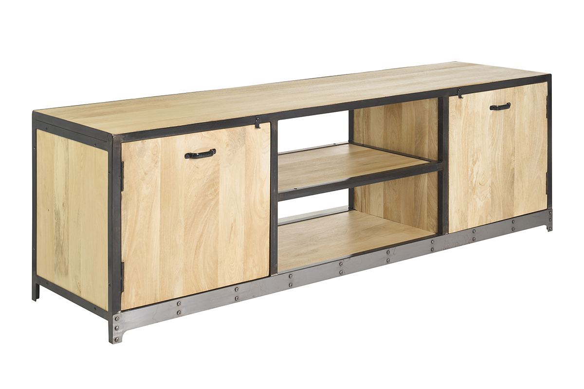 Meuble TV industriel en bois manguier massif L178 cm INDUSTRIA
