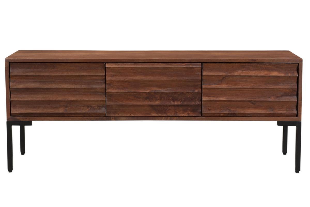 Meuble TV manguier massif et m�tal noir 3 portes L120 cm ONDA