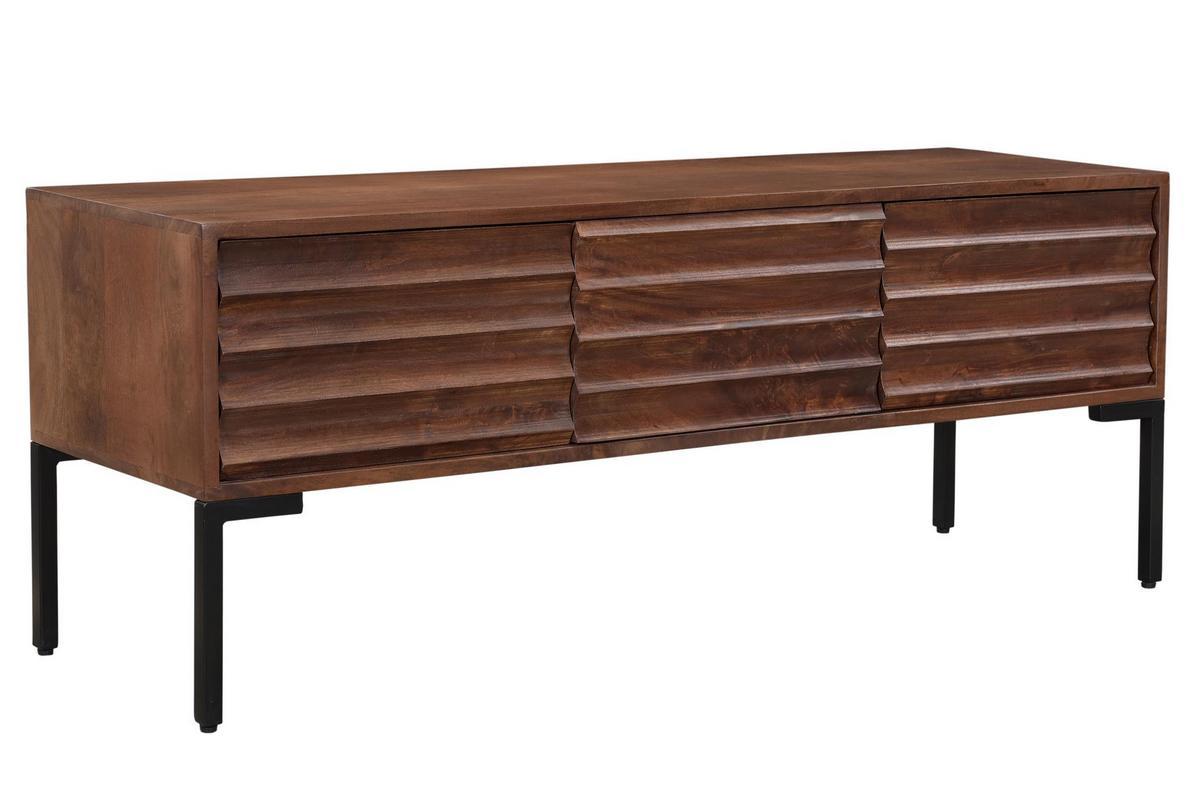 Meuble TV manguier massif et m�tal noir 3 portes L120 cm ONDA