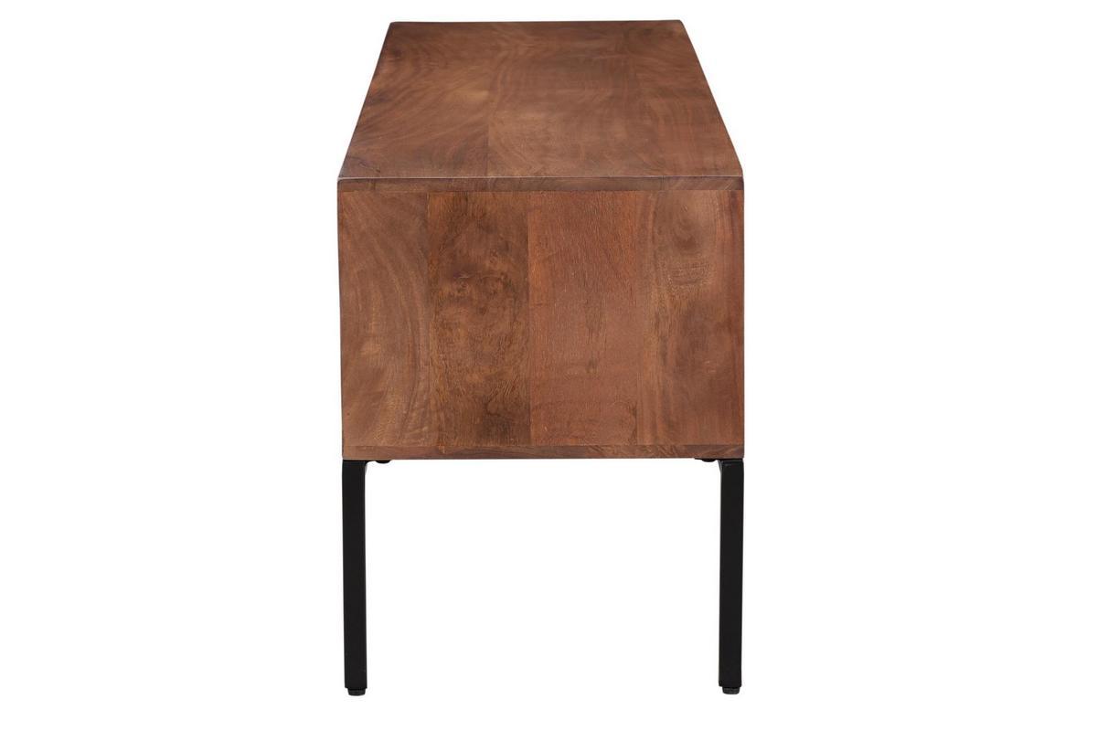 Meuble TV manguier massif et m�tal noir 3 portes L120 cm ONDA