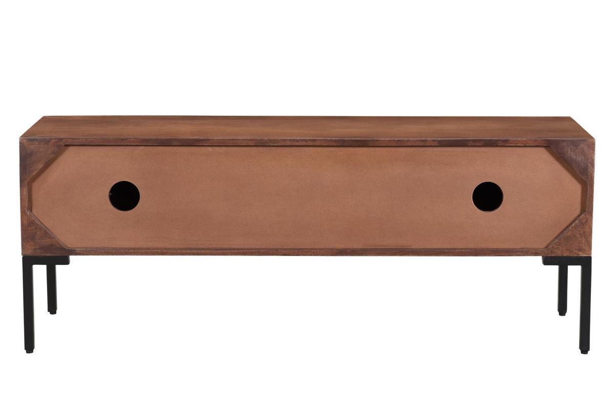 Meuble TV manguier massif et m�tal noir 3 portes L120 cm ONDA