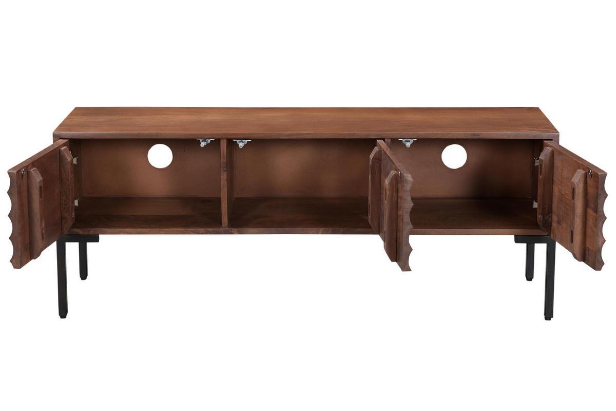 Meuble TV manguier massif et m�tal noir 3 portes L120 cm ONDA