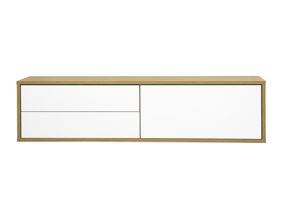 Meuble TV mural finition blanche et bois clair ch&ecirc;ne L120 cm FLEXO