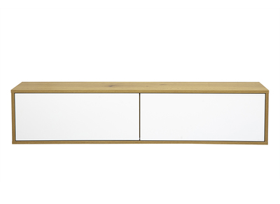 Meuble TV mural finition blanche et bois clair ch&ecirc;ne L140 cm FLEXO