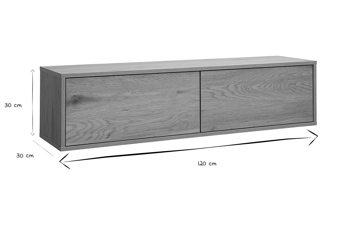 Meuble TV mural finition bois clair ch�ne L120 cm FLEXO