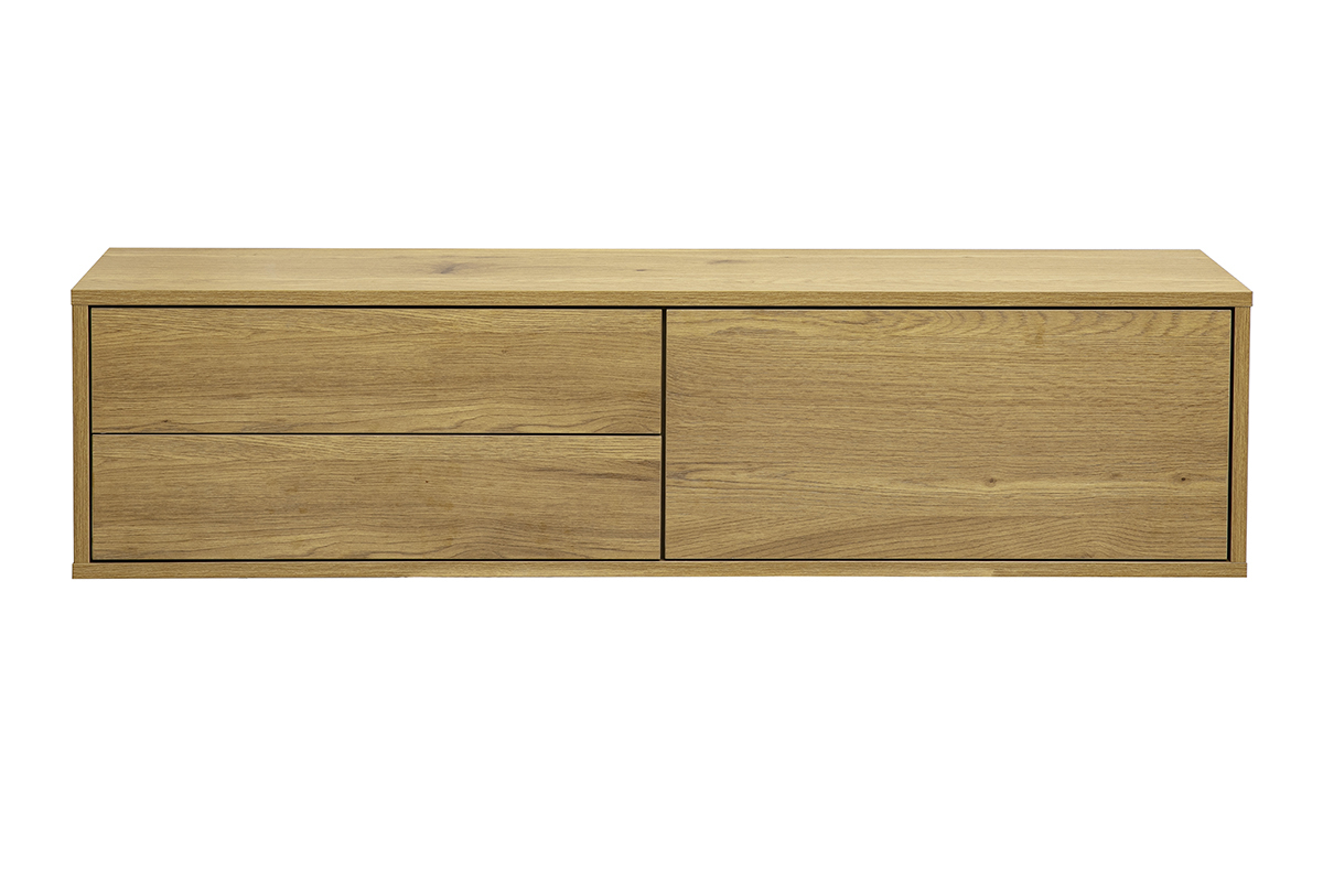 Meuble TV mural finition bois clair ch�ne L120 cm FLEXO