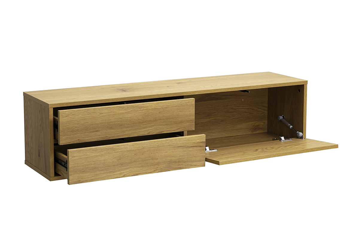Meuble TV mural finition bois clair ch�ne L120 cm FLEXO