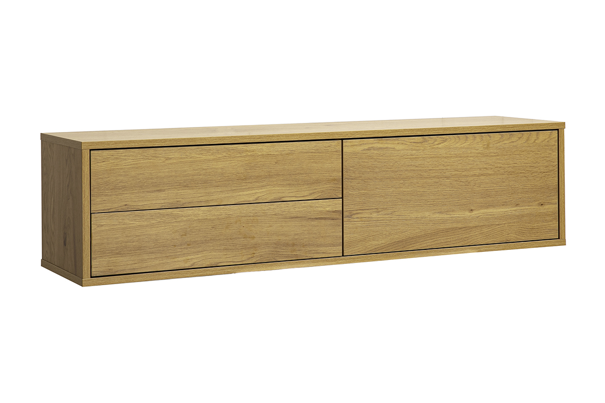 Meuble TV mural finition bois clair ch�ne L120 cm FLEXO