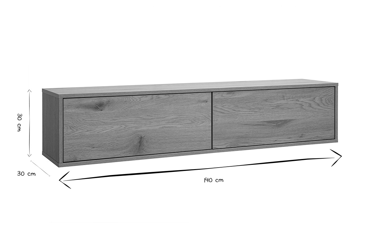 Meuble TV mural finition bois clair ch�ne L140 cm FLEXO