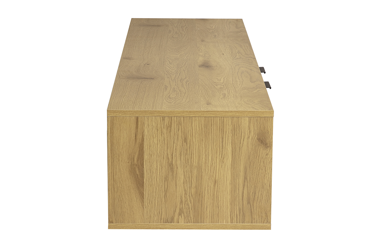Meuble tv mural finition bois clair et cannage rotin 2 portes L150 cm MANILLE