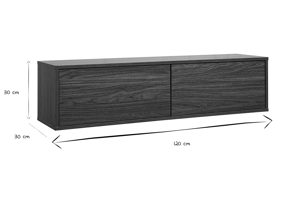 Meuble TV mural finition bois fonc� noyer L120 cm FLEXO