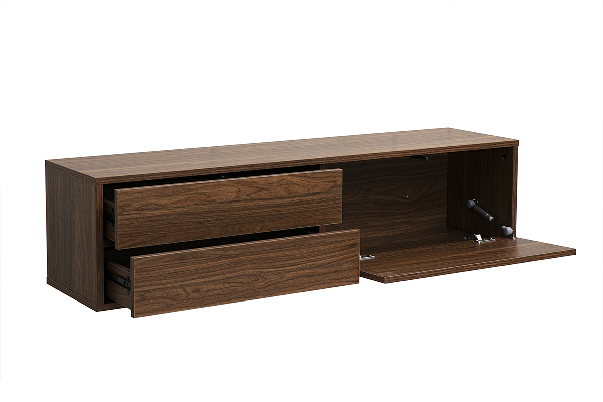 Meuble TV mural finition bois fonc� noyer L120 cm FLEXO