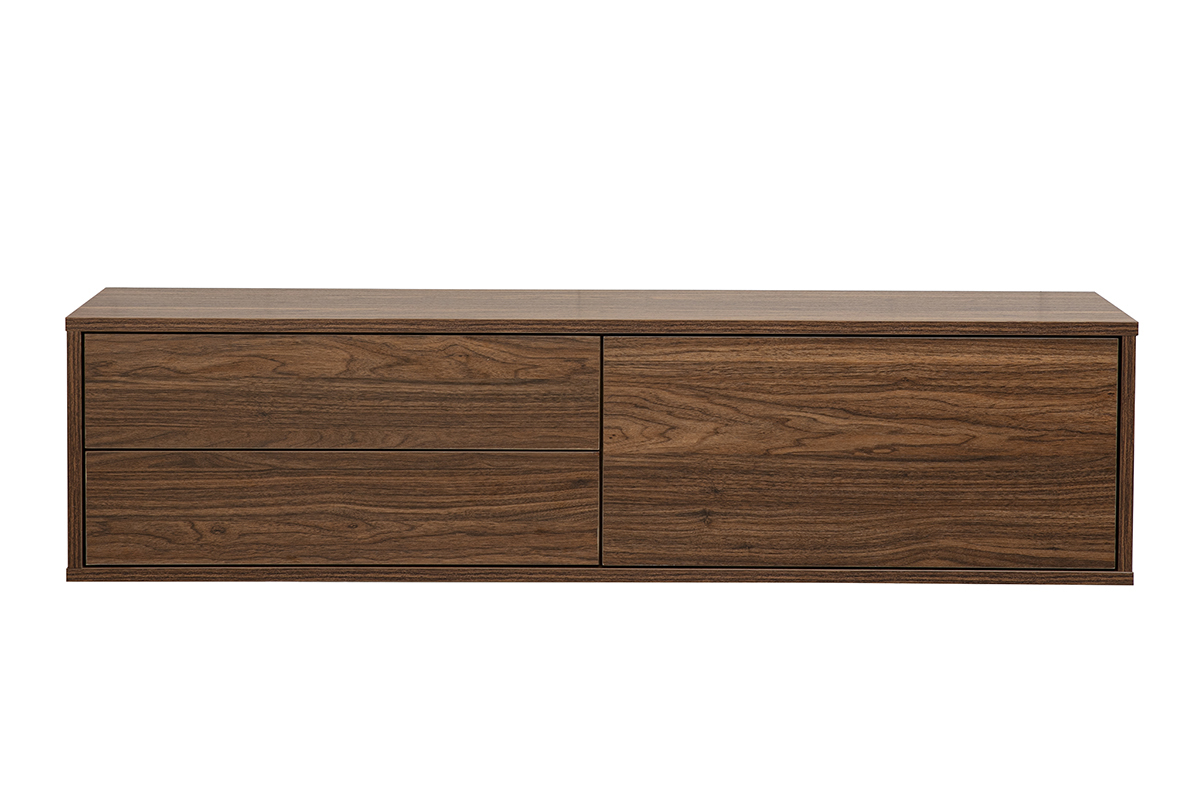 Meuble TV mural finition bois fonc� noyer L120 cm FLEXO