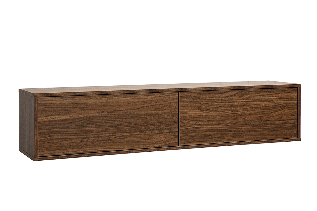 Meuble TV mural finition bois fonc� noyer L140 cm FLEXO