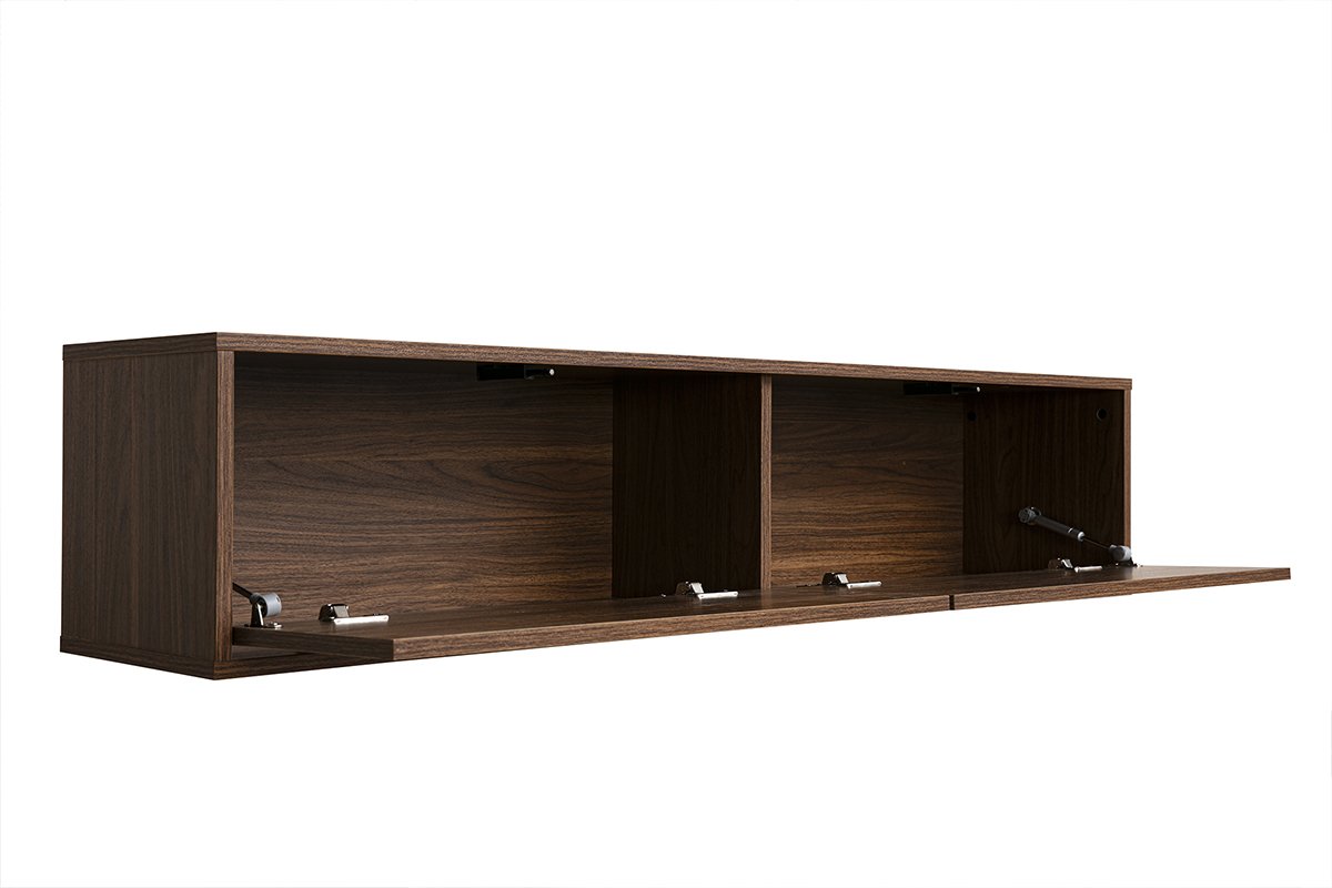 Meuble TV mural finition bois fonc� noyer L140 cm FLEXO