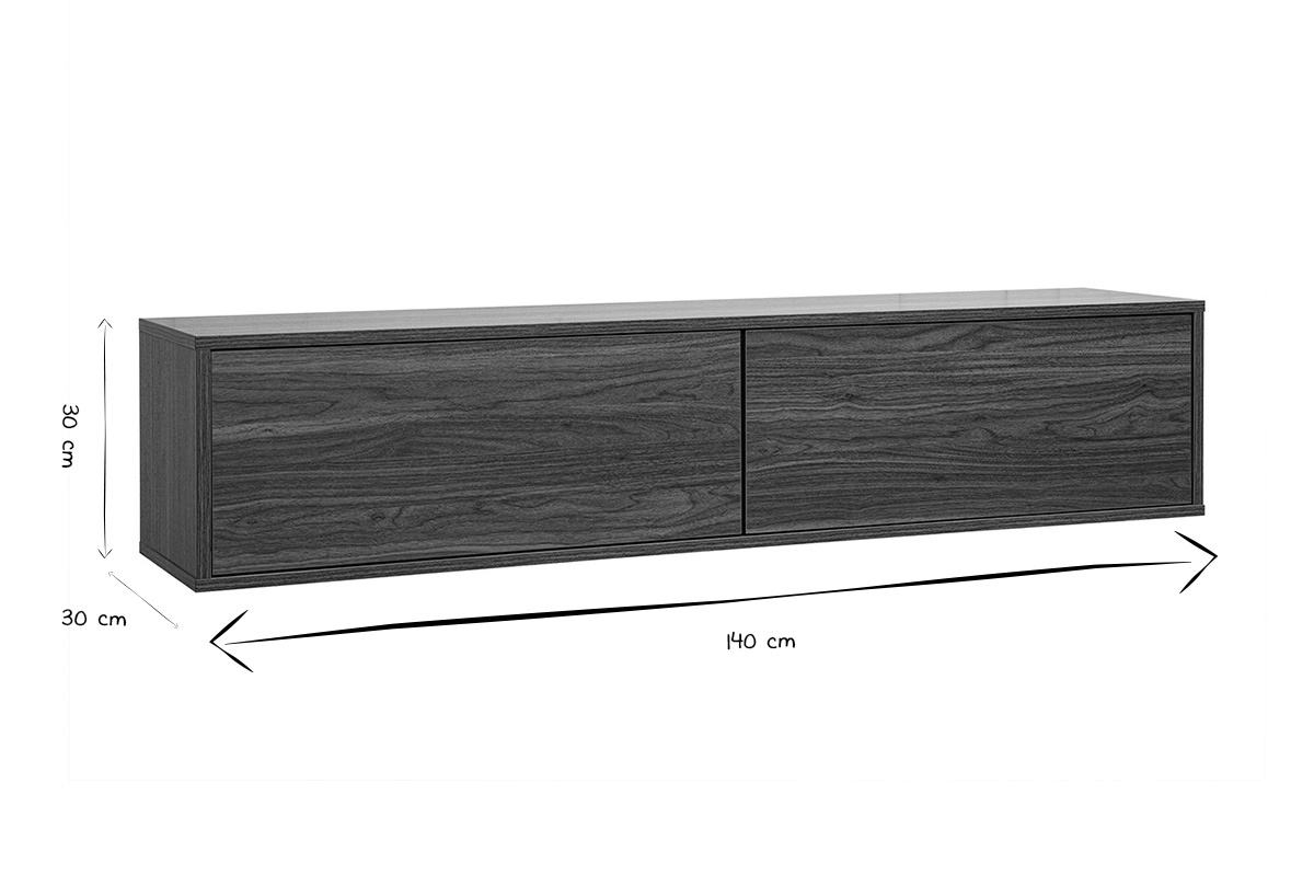 Meuble TV mural finition bois fonc� noyer L140 cm FLEXO