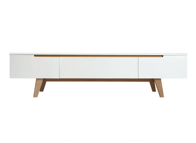 Meuble TV scandinave blanc brillant et bois L180 cm MELKA