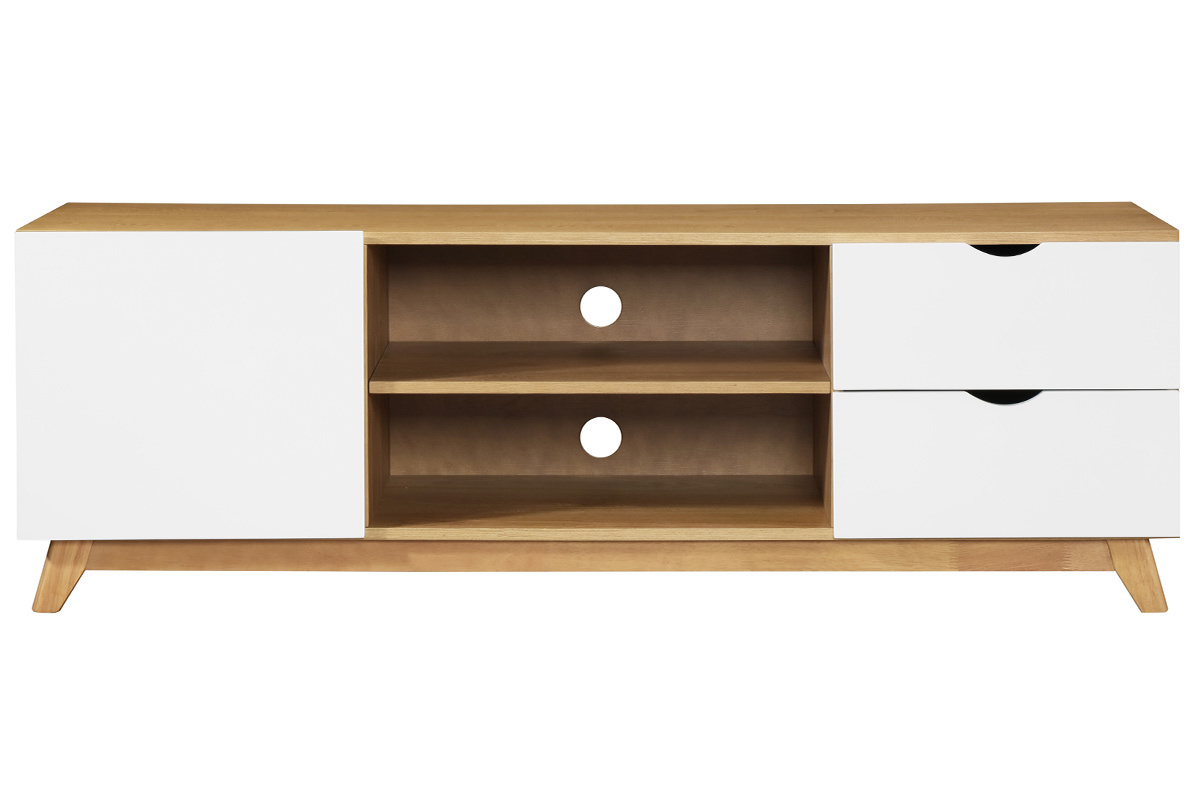 Meuble TV scandinave blanc et bois clair L150 cm NEELA