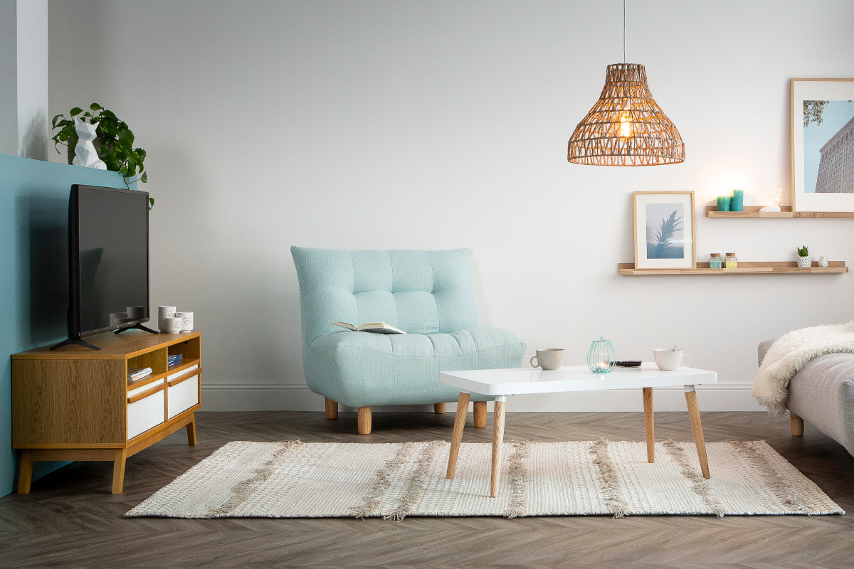Meuble TV scandinave blanc et bois HELIA