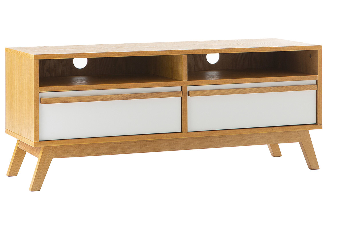 Meuble TV scandinave blanc et bois HELIA