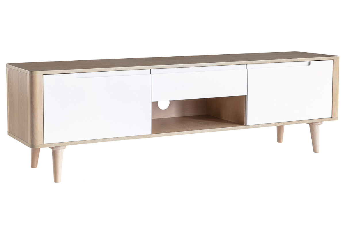 Meuble TV scandinave blanc et bois L170 cm GOTLAND