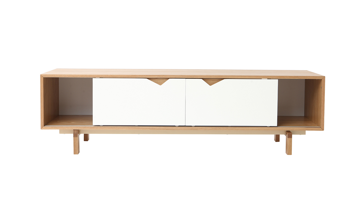 Meuble TV scandinave blanc et bois L180 cm ACOUSTIC