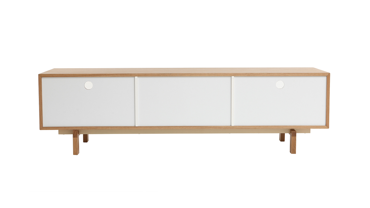 Meuble TV scandinave blanc et bois L180 cm ACOUSTIC