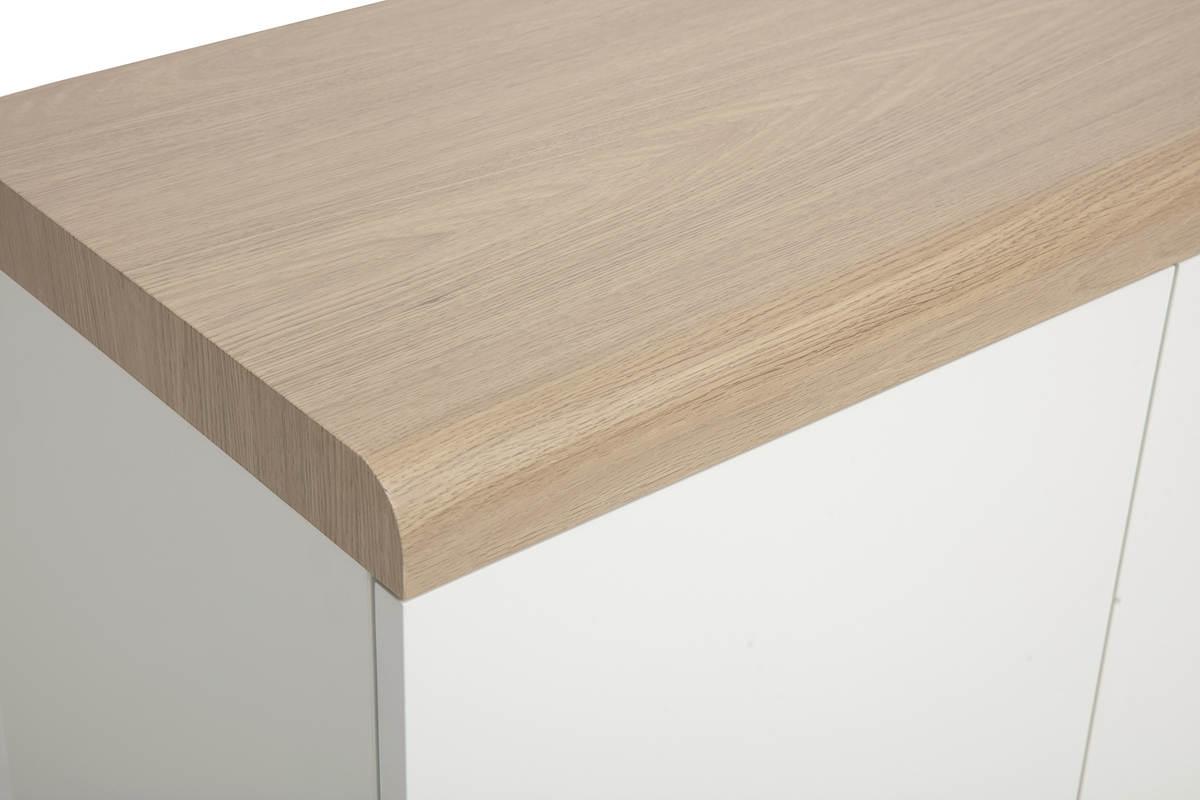 Meuble TV scandinave blanc et finition bois clair avec rangements L180 cm LEANA