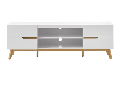 Meuble TV scandinave blanc mat et ch&ecirc;ne SKIVE