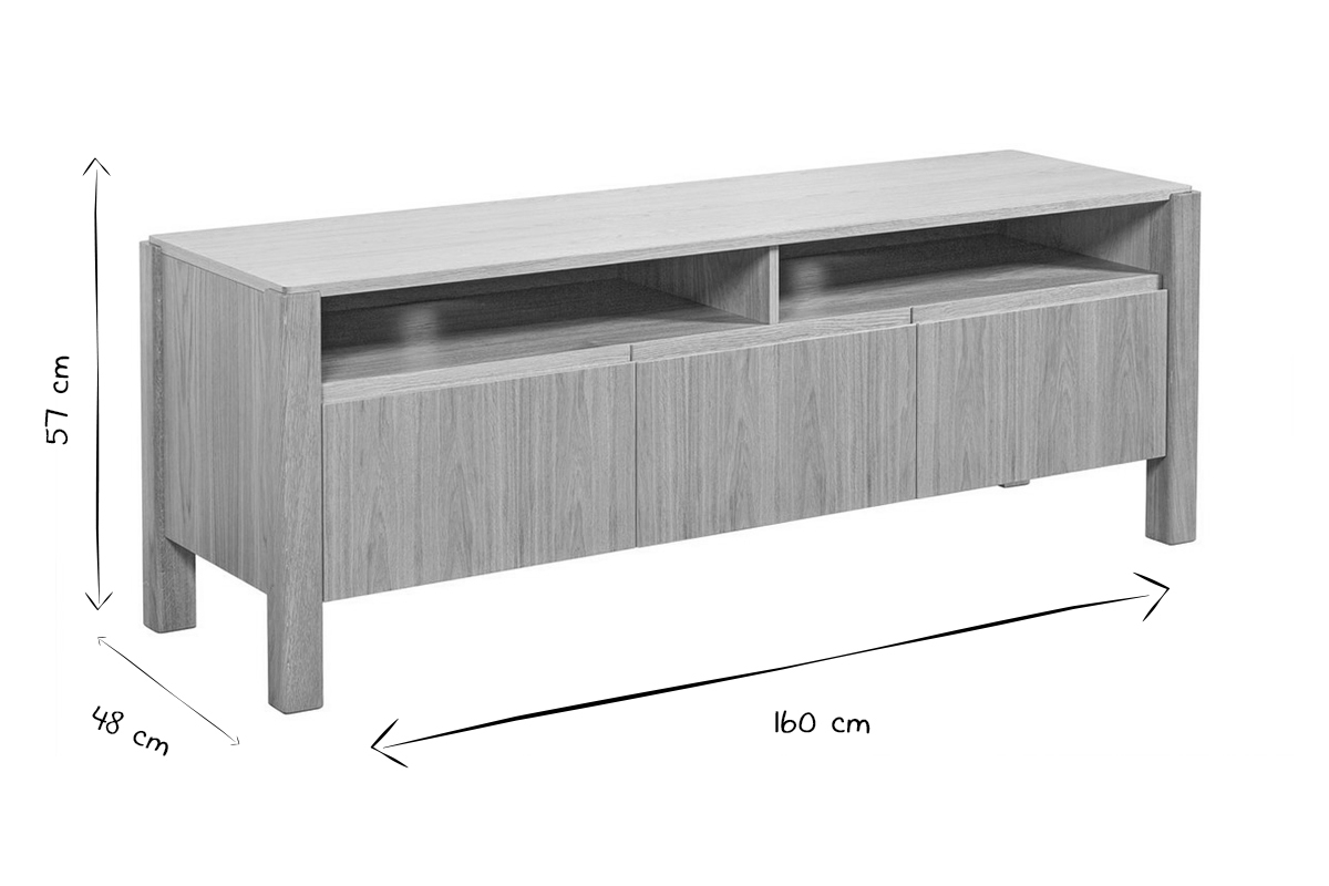 Meuble TV scandinave bois chne avec rangements ferms L160 cm AGALI