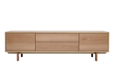 Meuble TV scandinave bois clair chêne 2 portes 2 tiroirs L180cm SID