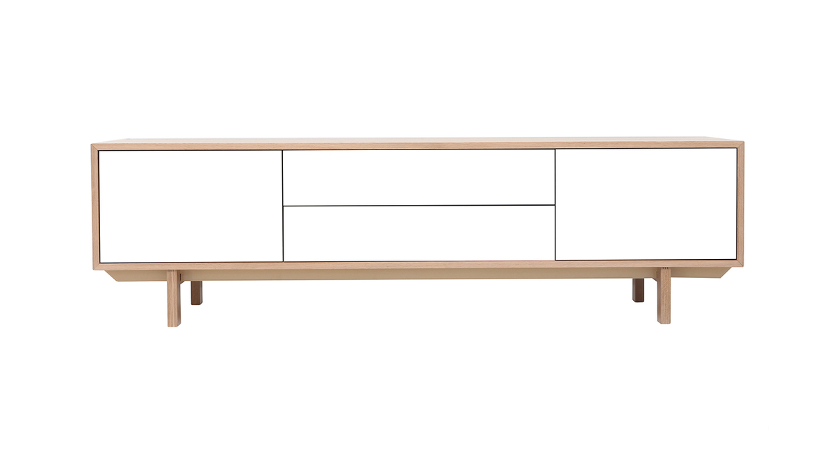 Meuble TV scandinave bois et blanc L180 cm SID