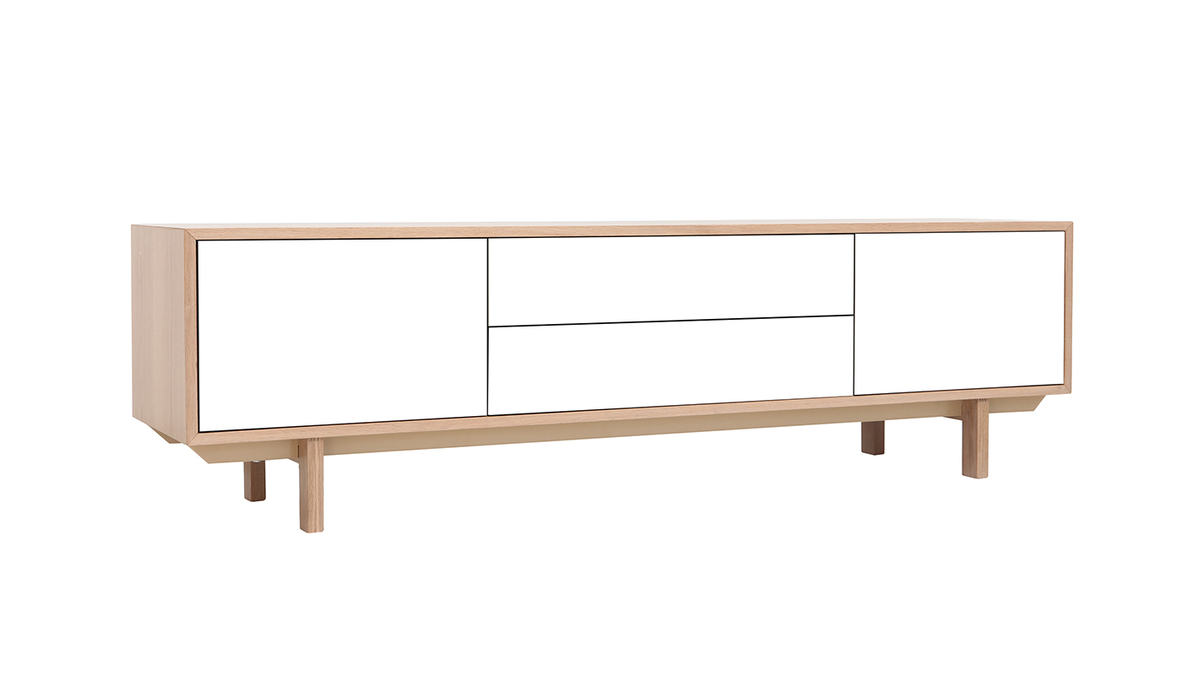 Meuble TV scandinave bois et blanc L180 cm SID