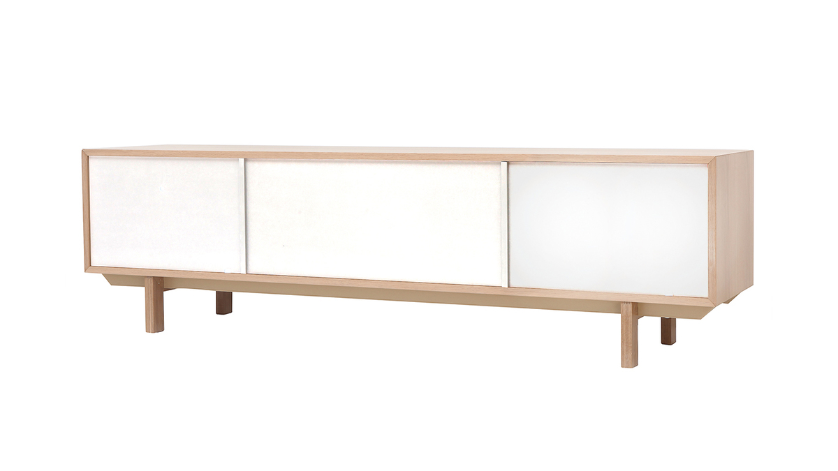 Meuble TV scandinave bois et blanc L180 cm SID