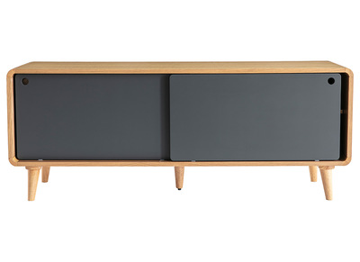 Meuble TV scandinave ch&ecirc;ne clair et gris COPENHAGUE
