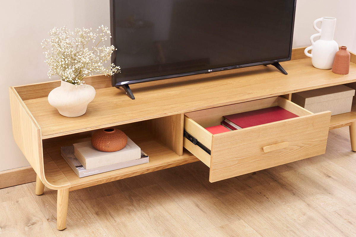 Meuble TV scandinave en bois clair L180 cm HALLEN