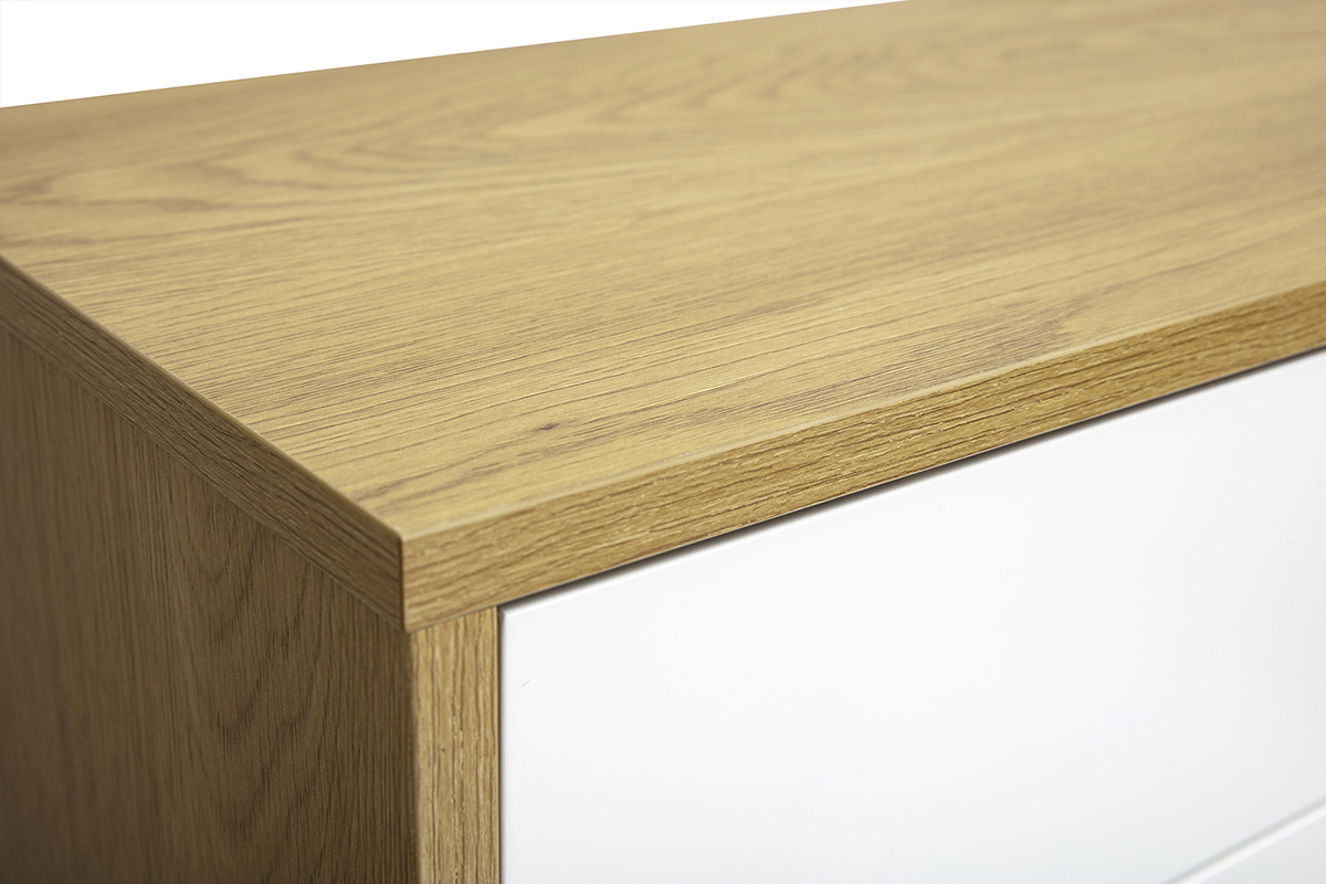 Meuble TV suspendu finition blanche et bois clair ch�ne L120 cm FLEXO