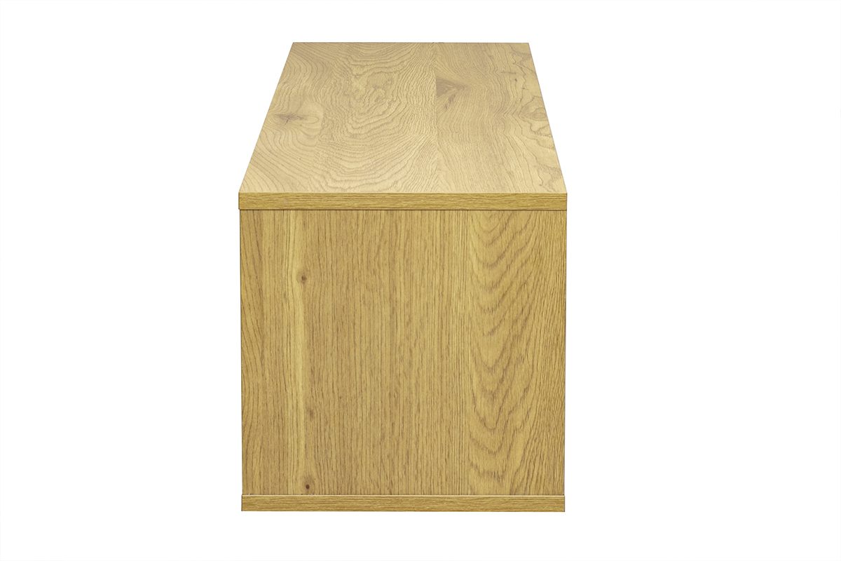 Meuble TV suspendu finition blanche et bois clair ch�ne L120 cm FLEXO